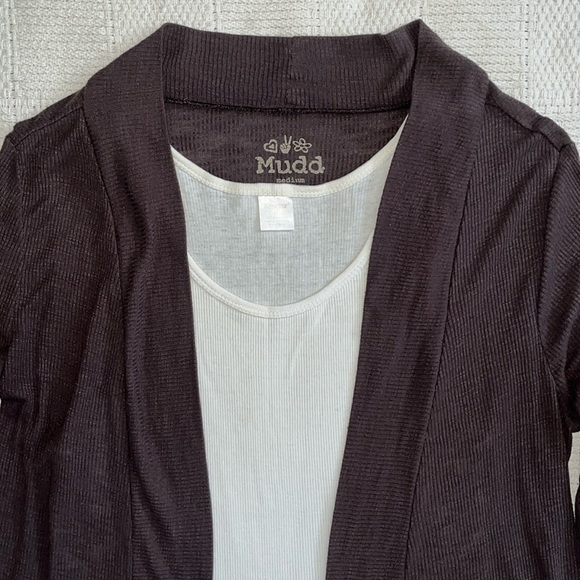 Mudd 90’s Chocolate Brown Ribbed Open Wrap Cardigan Sweater, Size Medium, Soft - Picture 2 of 11